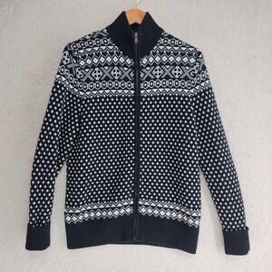 Tommy Hilfiger Sweater Mens S Wool Blend Zip Cardigan Fair Isle Navy White